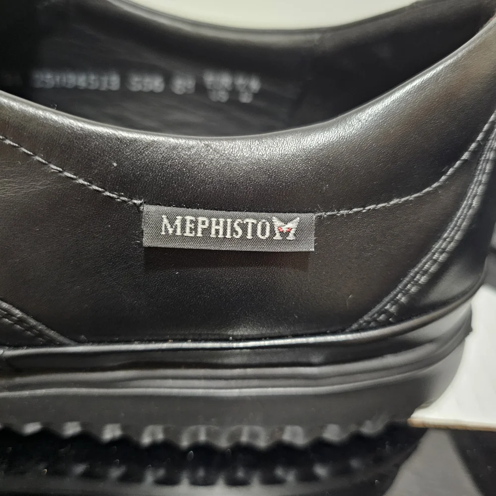 Men's Mephisto Air Jet Twain Black Leather Penny Loafers Sleek Slip-On Sz 13